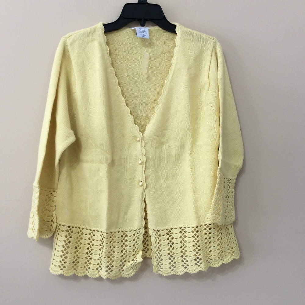 Blair Womens Yellow Open Front Sweater Large